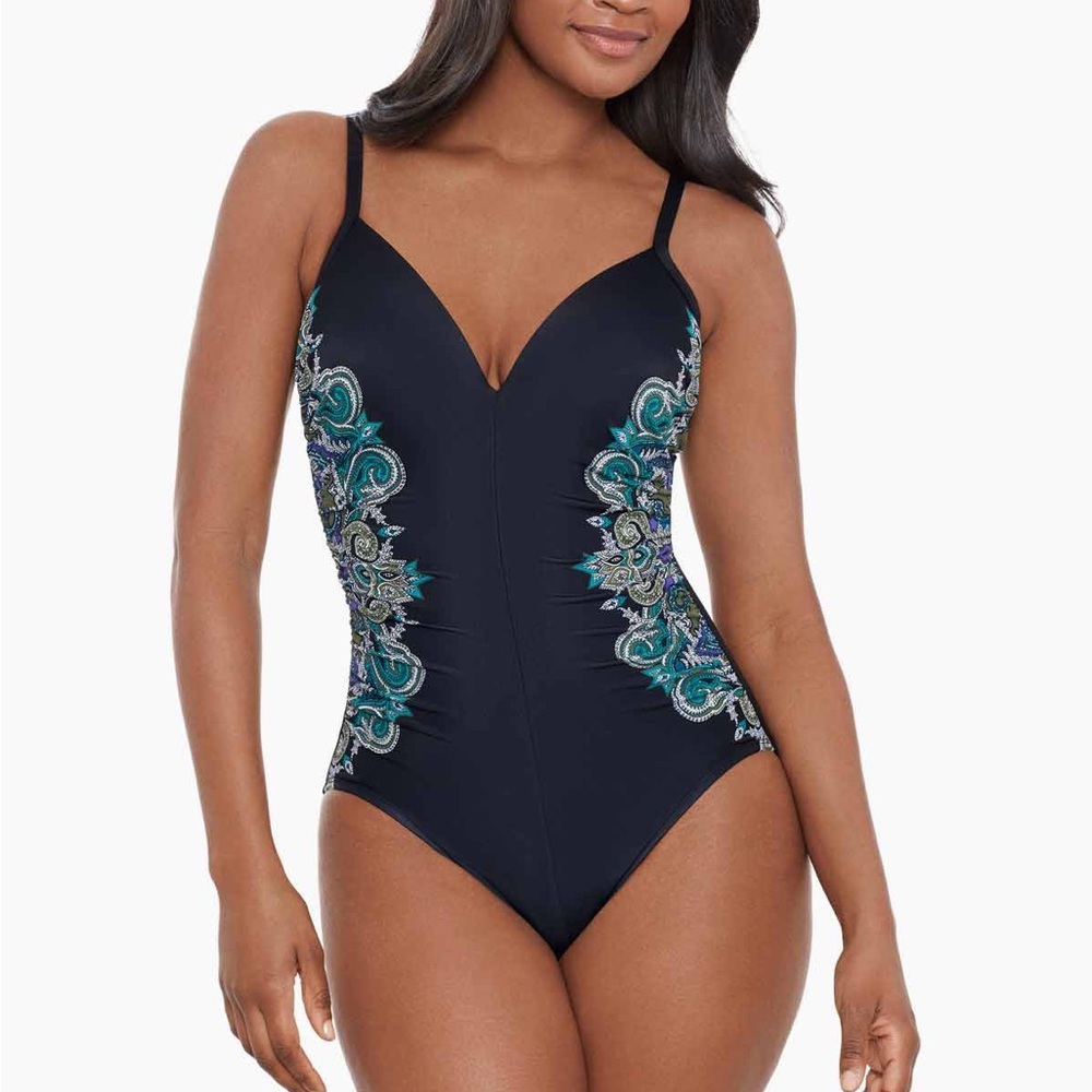 Miraclesuit Navy and Turquoise One Piece Swimsuit